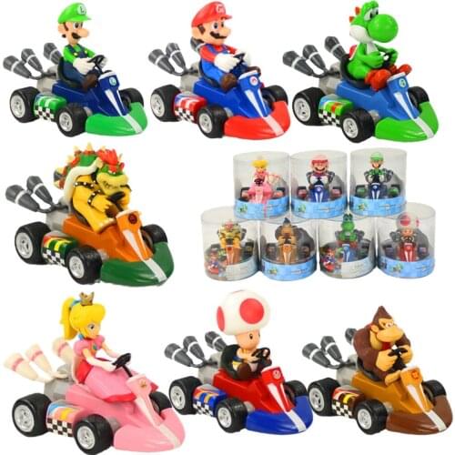 Super Mario Bros. Pull Back Car Donkey kong Luigi Mario Super Mario Princess Turtle Mushroom Bowser PVC Model Figure Toys Gift