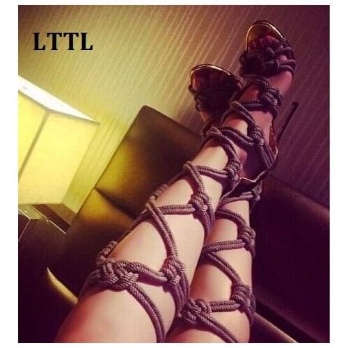 Zapatos Mujer Tacon Hot Sale Sexy Thin Heels Ladies Shoes Peep Toe Size 35-42 Women Pumps Cut-Outs Long Gladiator Sandals
