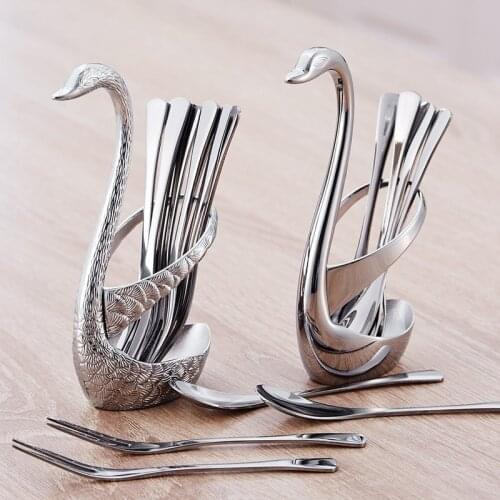 GY Korean Cygnus Stainless Steel Fruit Fork Set Fruit Fork Dessert Spoon Coffee Spoon Childrens Spoon Fork Set