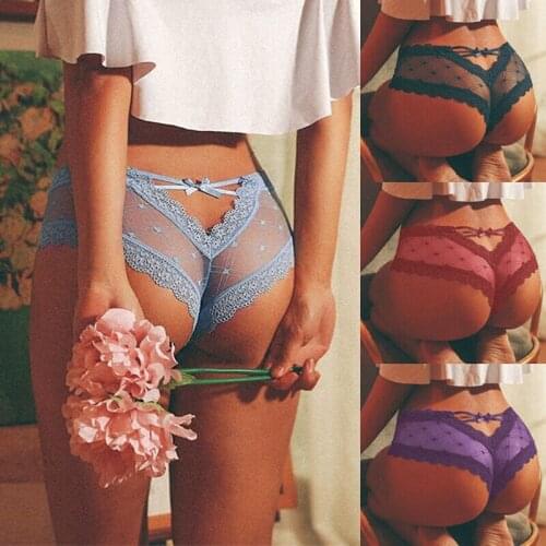 Hirigin Womens Sexy Cage Back Panties Lace Mesh Perspective Wave Shape Bow Underwear Ladies