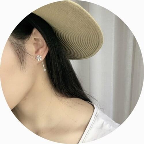 Fashion Jewelry Sweet Crystal Earrings Asymmetric Tassel Wedding Earrings Pearl Flower Women Luxury Earrings