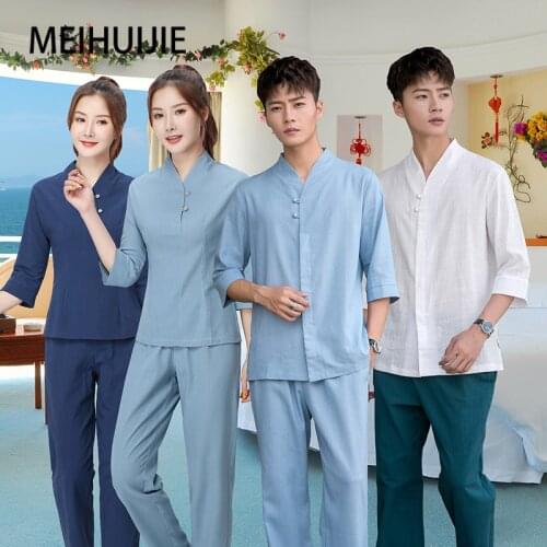 Women blue Beauty salon clothing Esthetic uniform hotel waiter work clothes SPA Uniform sauna foot bath thai massage uniforms