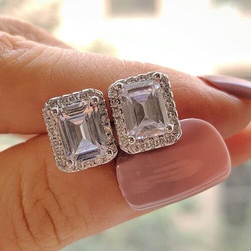 ZHOUYANG Square Geometry Stud Earrings For Women Zircon White Gold Color Womens Accessories Wedding Jewelry Wholesale KAE099
