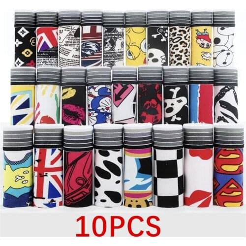 10pcs/ Men Underwear Personality Cartoon Men Underpants Sexy Boxers Underpants Boy Comfortable Boxer Soft Breathable Underwear