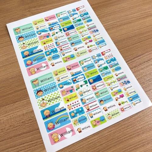 114Pcs Cute Little Bean Pattern Boy Girl Custom Name Stickers Personalized Sticker Decal Waterproof Label School Stationery Tag