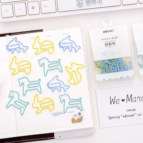 12pcs \box Cute Mini Paper Clip Cartoon Animal Rabbit Colorful Metal Bookmark Folder Office Stationery