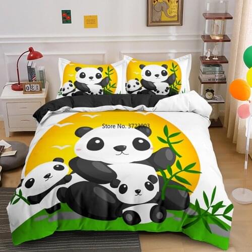 Cartoon Bamboo Panda Bedding Set 2/3 Boys and Girls Gift Lovely Down Bedding Cover Pillowcases 2-3 Pieces