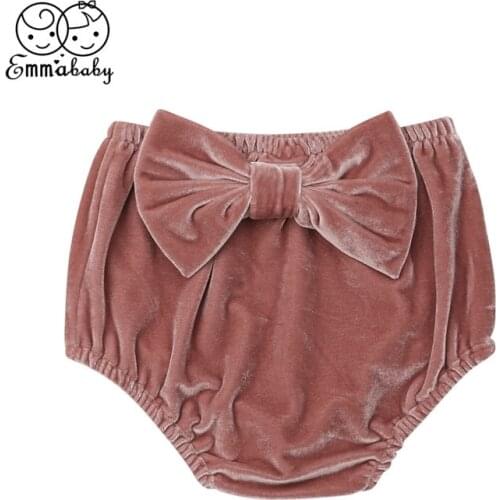 2019 Emmababy Baby Girl Shorts Toddler Kid Velvet PP Bottoms Infant Princess Bowknot Panties Solid Shorts Baby Clothes 0-3T