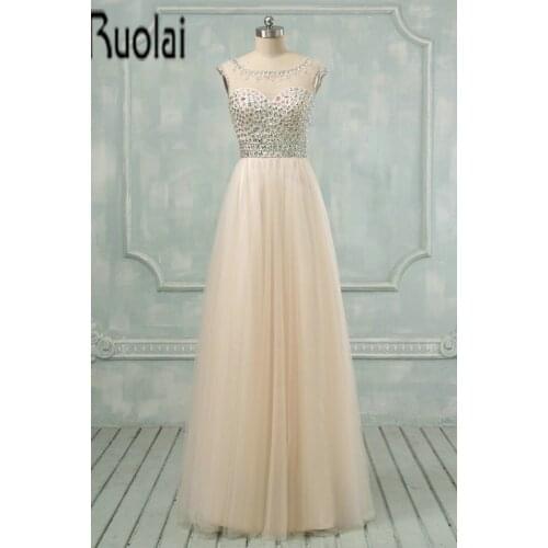 2019 Stunning Chiffon Evening Dresses Long A-Line O-Neck Sleeveless Beading Rhinestone Lace Up Back Evening Gown Custom Made