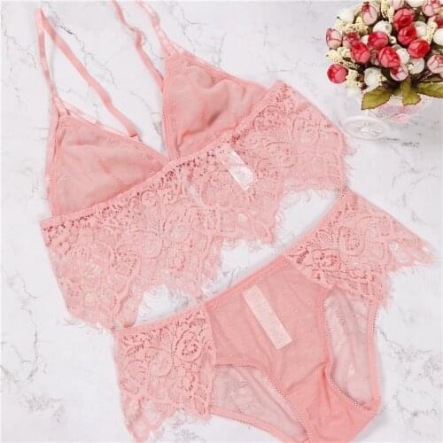 2018 sexy transparent lace pink winered white black underwear elegant women open cup bra set S M L XL XXL