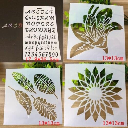 4pcs/set Alphabet Templates Flower Leaf Stencil Painting Template Accessories Sjablonen For Scrapbooking Stencil