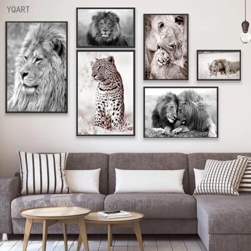 African Savannah Lion Leopard Canvas Art Paintings Posters and Print Black and White Animals Art Wall Cuadros Picture Home Decor