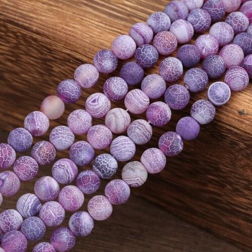 Natural Stone Frost Crab Purple Agates Round Loose Beads 4 6 8 10 12MM Pick Size For Jewelry Making