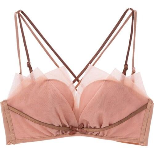 Sexy Low Chest Breathable Lingerie Push Up Brassiere Ruched Lace Breast Cover Femme Sweet Soft Bra Elegant Tops Womens Underwear