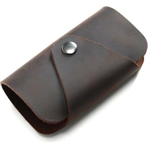 Genuine Leather Key Wallet Holder For Men Vintage Crazy Horse Leather Mens Short Key Ring Holders Housekeeper Organizer Male Man