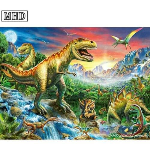 Full Square DIY Diamond Painting Cartoon Dinosaur Picture 3D Cross Stitch Diamond Embroidery Childrens Room Decoration Kit SC83