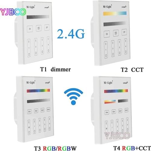 Miboxer T1/T2/T3/T4 2.4G 4-Zone Smart Touch Panel led Dimmer Controller for RGB/RGBW/CCT Brightness led strip,AC220V