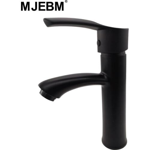 MJEBM Black Faucet Stainless Steel Paint Faucet Bathroom Basin Faucets Blacked Hot Cold Mixer Tap Single Hole