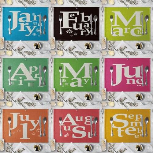 Fashion Print Rectangle Cotton Linen Western Style Table Pad Cut Mats Placemat for Dinner Kitchen Table 40x30cm Month Date