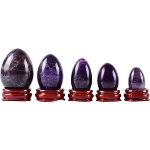 Yoni Egg Natural Amethyst Massage Egg Set Undrill &Wooden Base Crystal Mineral Ball Kegel Exercise Pelvic Floor Muscle Vaginal