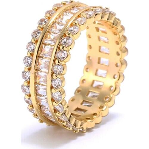 New arrival Fashion jewelry Full Rings Baguetter Stones 18k Gold Plated Zircon Wedding Rings