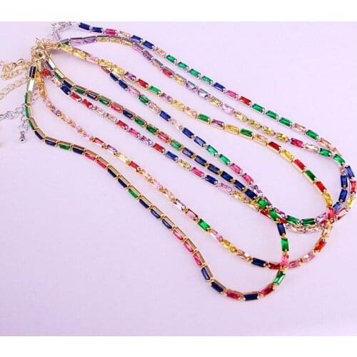 4PCS, Colorful CZ Tennis Chain Necklace Men Women Gold Silver Color Iced Out Chain Link Necklace Jewelry Geometric Tennis Chain