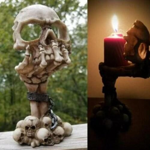 Halloween Skull Candle Holder Skeleton Candlestick Decoration Resin Home Bedroom Study Horror Decor Candle Art Tools