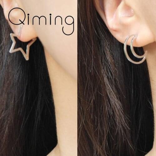 Hollow Star Moon Earrings Women Stainless Steel Jewelry Gold fashion Big Crescent Boho Statement Stud Earrings Party Gift