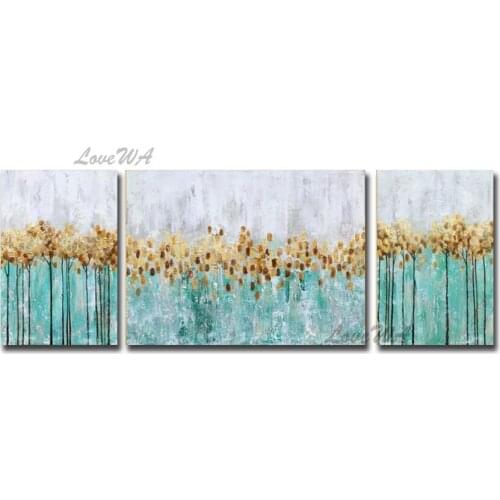 Hand-painted 3 Panel Canvas Wall Art Abstract Modern Gold Design Oil Painting Home Decoration Art For Kitchen Wall Picture