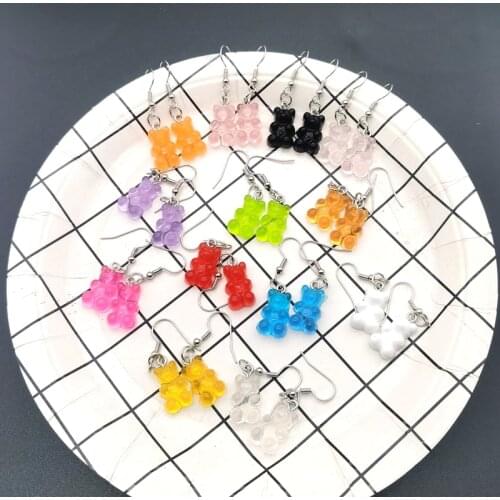 Handmade 13 Color Cute Judy Cartoon Bear Chain Earrings Candy Color Pendant Suitable for Women and Girl Daily Jewelry Party Gift