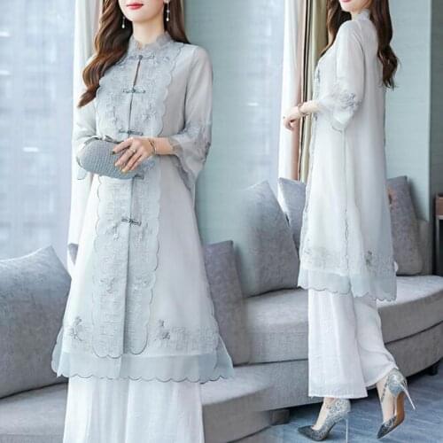 Chiffon Pant Suit For Mother of the Bride Women Party Wedding Guest Formal Vintage Chinese Style Elegant 2 Piece Sets Pantsuit