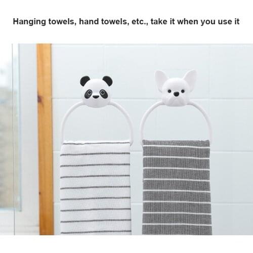 Cute Cartoon Childrens Towel Rack Punch-free Plastic Hanging Holder No Trace Towel Ring Towel Hanging Kitchen Bathroom