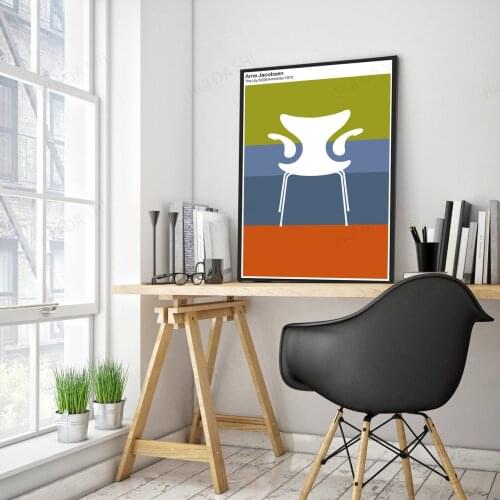 Midcentury Modern Furniture Art Print, Arne Jacobsen Chair Poster, Bauhaus poster, Bold and Colorful Digital prints