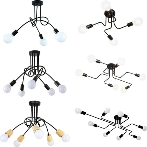 Modern Nordic Multiple Rod Wrought Iron Ceiling Light Vintage Industrial Iron Wall Ceiling Lamp Chandelier Home Lighting Fixture