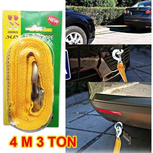 4 m Heavy 3 ton Towing Pull Ropes Strape Cable with Hooks for Car Truck Road Recovery Car Accessories