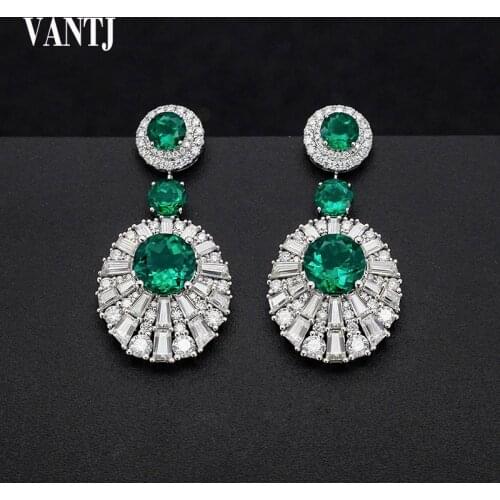 VANTJ Real 10K White Gold Earring Sterling Lab Grown Emerald Hydrothermal Moissanite Fine Jewelry for Women Party Wedding Gift