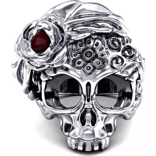 Vintage Men Rings Red Eyes Skull Punk Rock Rings Stainless Steel Rings Mask Halloween Party Gift For Men Jewelry