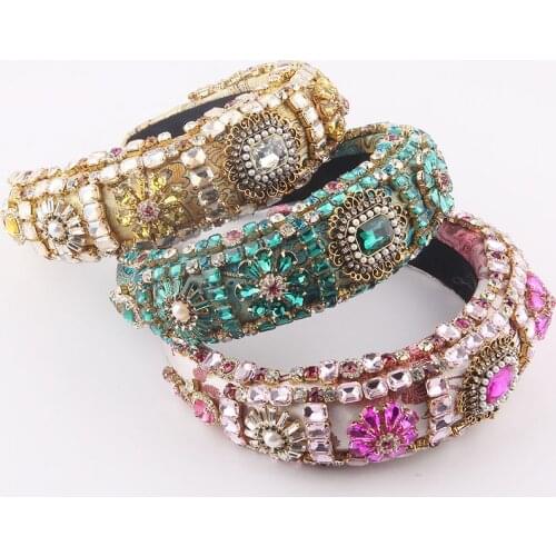 Sponge high-end color rhinestone flower headband New Sponge Exaggerated Baroque Inlaid Rhinestone Colored Hair Accessories 857