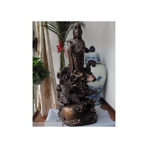 Xd 003119 Chinese Bronze Copper Buddhism GuanYin Bodhisattva Kwan-Yin Ride on Dragon Globe