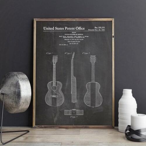 Guitar Patent Canvas Art Prints Guitar Player Gift Poster American Acoustic Guitar Blueprint Painting Buck Owens Music Decor