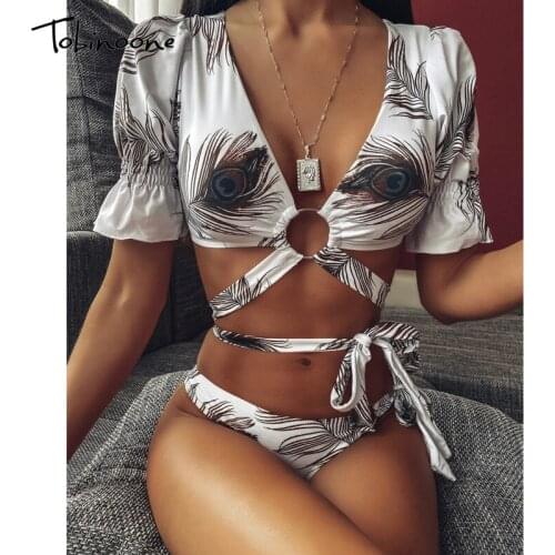 Tobinoone Vintage Bodysuit Women Sexy Bodycon Skinny Body Suit deep v neck Short Sleeve Playsuit Printed Romper Jumpsuits