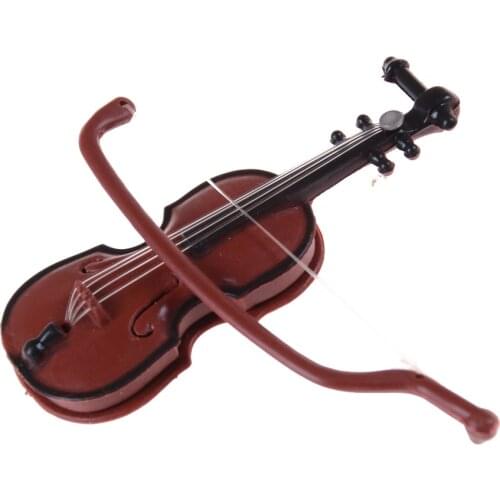 1PCS Music Instrument DIY 1/12 Dolls House Wooden Violin with Case Stand Plastic Mini Violin Dollhouse Crafts