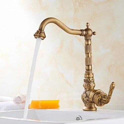 1PCS Retro Style 360 Degree Rotation Tap Antique Brass Kitchen Faucet Cold and Hot Water Mixer Single Handle JF1834
