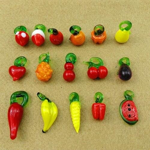 15MM Mix 10pcs Murano glass Apple cherry charms lampwork glass fruit vegetable pendant DIY jewelry accessories handmade material