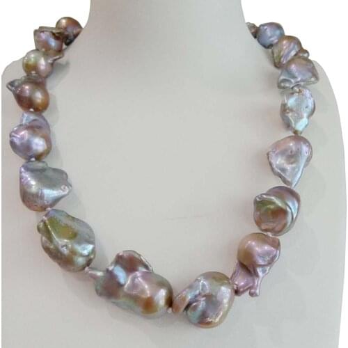100% NATURE FRESHWATER Baroque PEARL NECKLACE-15-19 MM big PURPLE pearl NECKLACE-IN Violet COLOR-49-120 CM