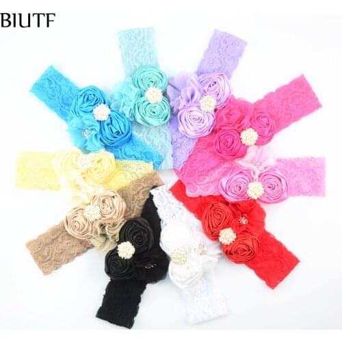 13pcs/lot Luxe Headband Stain Rose Pearl Chiffon Flower Hair Accessories Headwear girl Rhinestone Headband FDA233