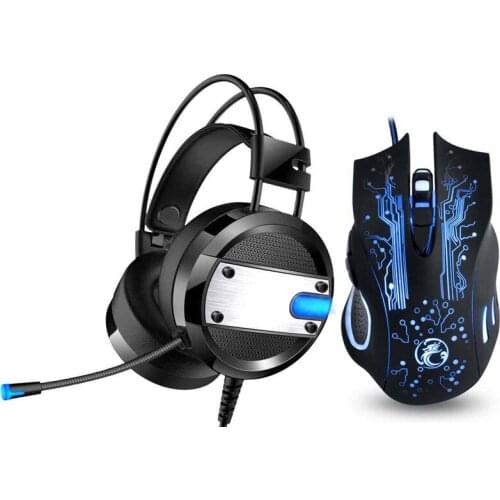2020 Cool LED Backlight Gaming Headphones Deep Bass Comfortable Computer Game Headset+5000DPI Pro Gaming Mouse Mice