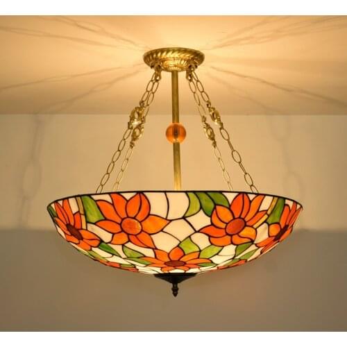 60cm American Country Pastoral Taiyanghua European-Style Tiffany Colored Glass Living Room Dining Room Bedroom Bar Chandelier