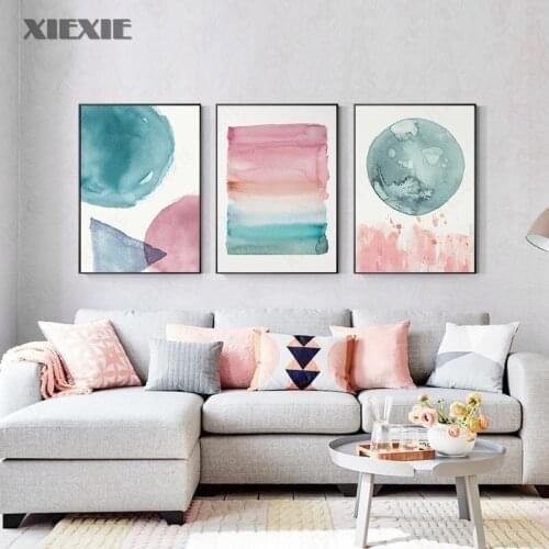 Abstract Watercolor Pink Blue Canvas Paintings Poster and Print Nordic Pop Wall Art Pictures On Canvas for Kids Room Home Decor