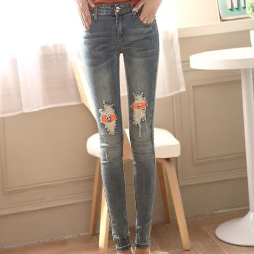 Free Shipping New 2021 Womens ripped Brand denim jeans fashion denim Tight pants Skinny black color cotton jeans For Women